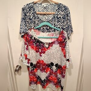 Notations Woman Lot Of 2 Short Sleeve Slinky Knit Tops  2X Casual Travel Career